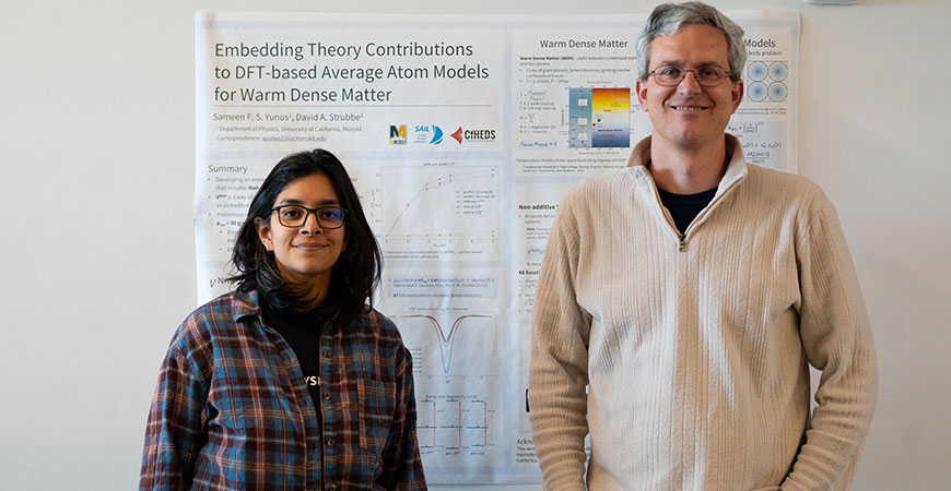 Sameen Yunus, left, and her faculty advisor, physics Professor David Strubbe